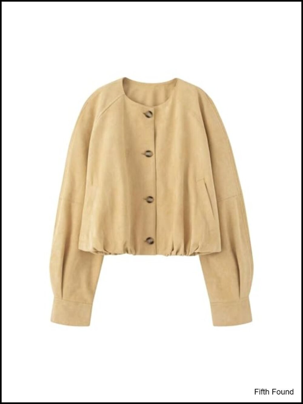 Faux Suede Button Jacket Oversized Gathered Hem Short Length Coat